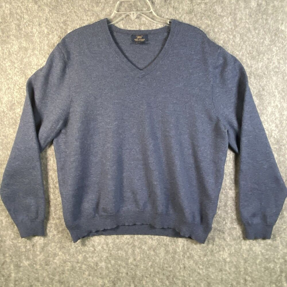 Brooks Brothers 346 Extra Fine Merino Wool Blue V Neck Pullover Sweater XL